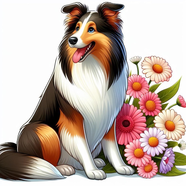 Vettore cane collie vector illustrazione di cartoni animati