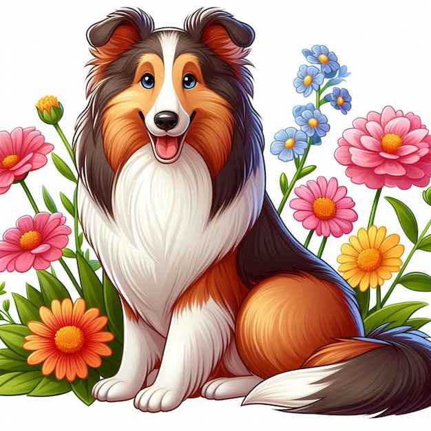 Vettore cane collie vector illustrazione di cartoni animati