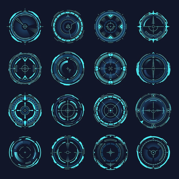 Vector collimator sight war scifi focus camera hud aim control target compass system army technology eye sniper scope circle crosshair digital vision future