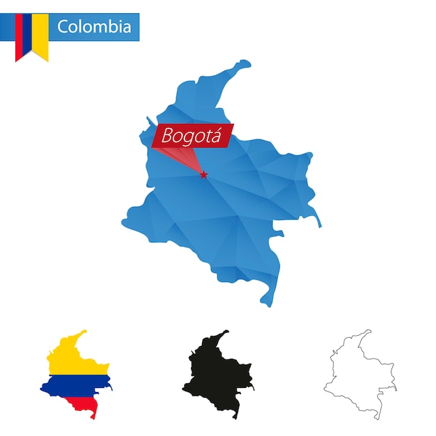 수도 보고타와 콜롬비아 블루 낮은 폴리 지도
