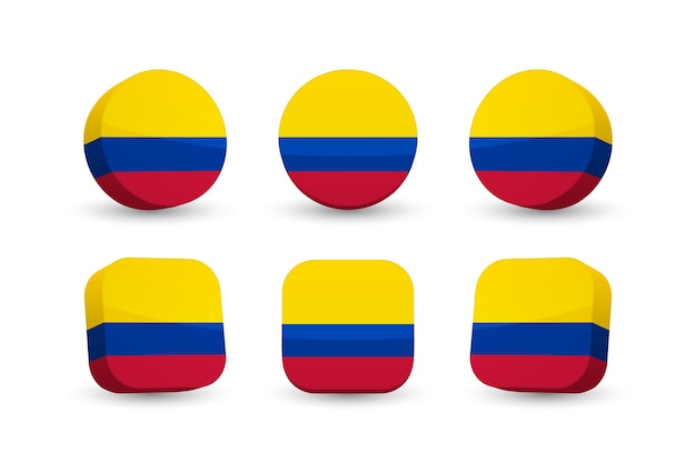 Colombia flag 3d vector illustration button flag of Colombia isolated on white