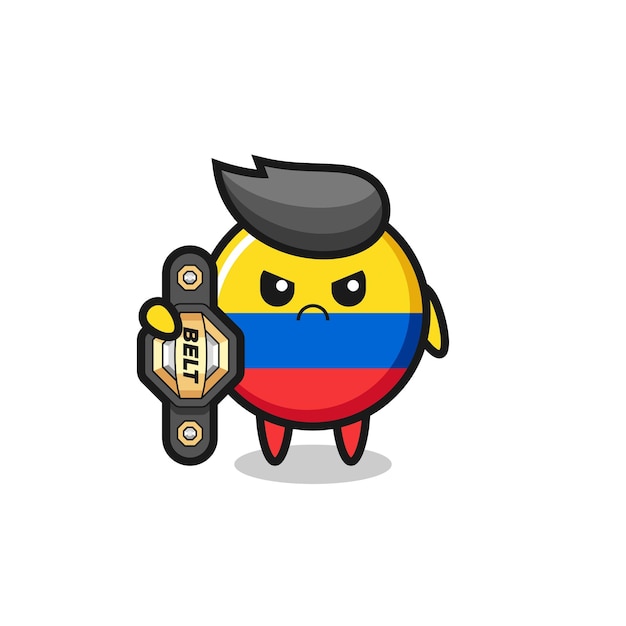 チャンピオンベルトを持つMMAファイターとしてのコロンビアの旗バッジマスコットキャラクター