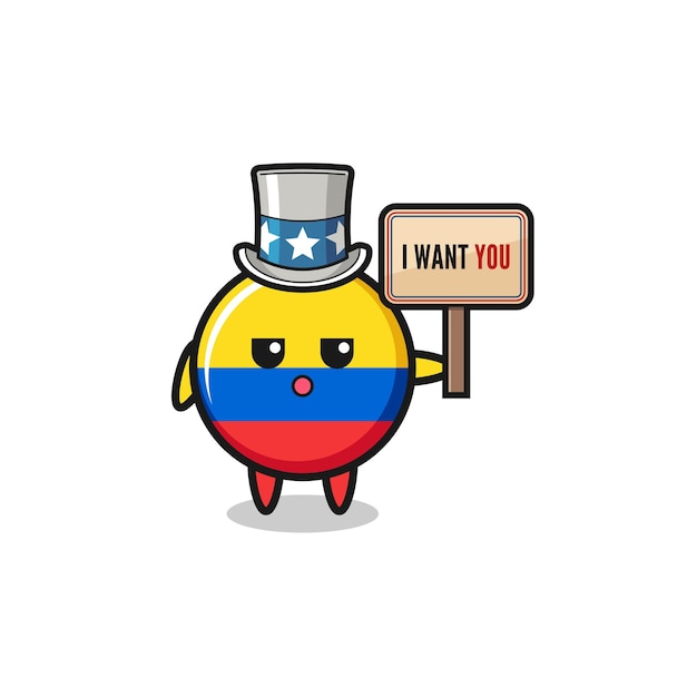 colombia flag cartoon as uncle Sam holding the banner I want you
