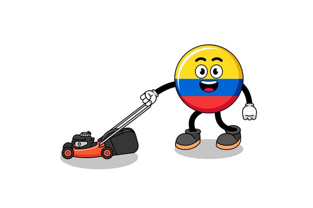 Colombia flag illustration cartoon holding lawn mower