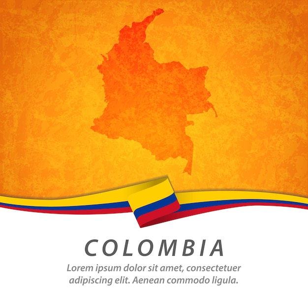 Vettore bandiera della colombia con mappa centrale