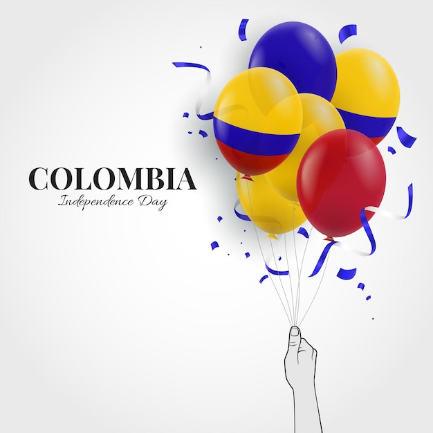 Vettore festa dell'indipendenza della colombia mano con palloncini