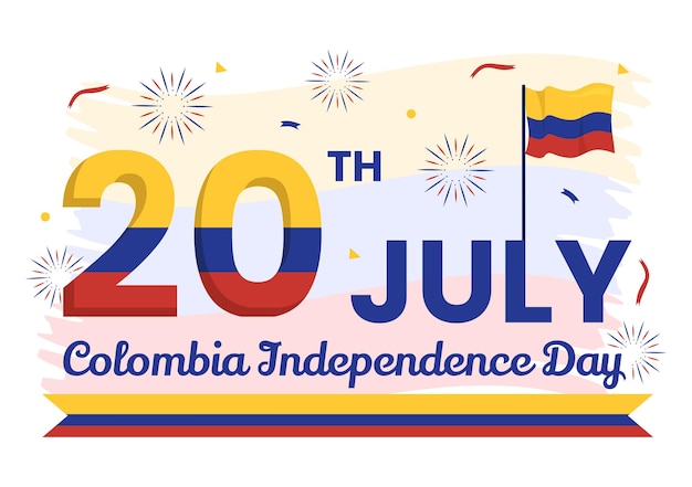 Colombia Independence Day Illustration with Waving Flag in National Holiday Celebration Templates