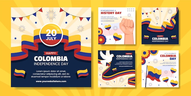 Colombia Independence Day Social Media Post Cartoon Hand Drawn Templates Background Illustration