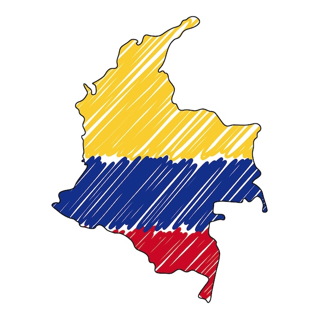 Colombia kaart hand getrokken schets vector concept illustratie vlag kinderen tekening krabbel kaart landkaart voor infographic brochures en presentaties geïsoleerd op een witte achtergrond vector illustratie