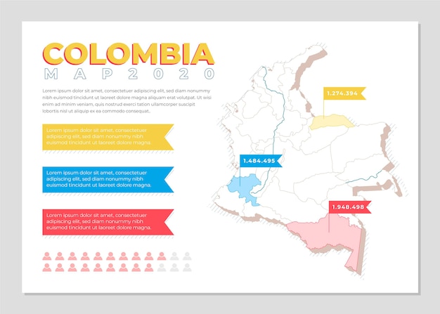 Вектор Колумбия карта инфографики в плоском дизайне