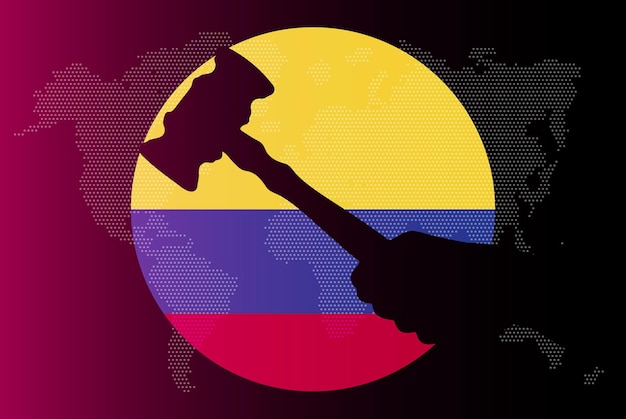 Colombia vlag met rechter hamer corruptie concept wet of juridisch resultaat nieuwsbanner
