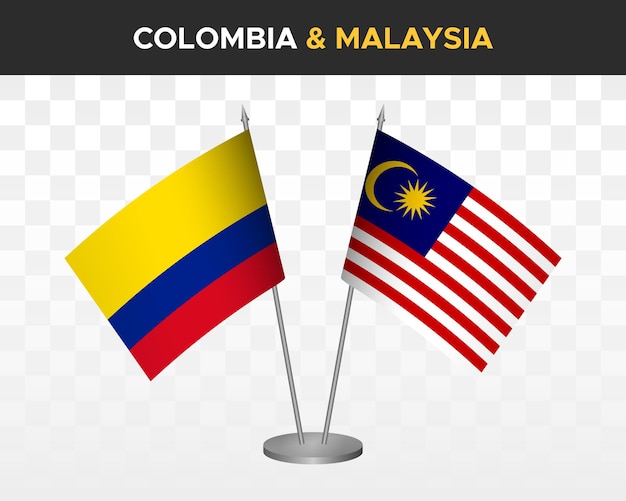 Colombia vs malaysia desk flags mockup isolated 3d vector illustration table flags