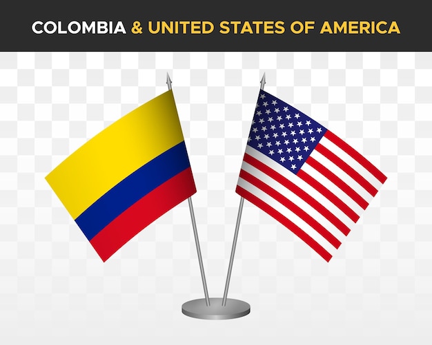 Colombia vs USA united states america desk flags mockup isolated 3d vector illustration table flags