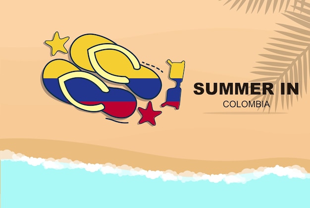 Colombia zomervakantie vector banner strandvakantie slippers zonnebril zeester op zand