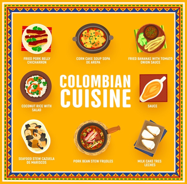 Colombiaanse keuken vector poster colombia maaltijden