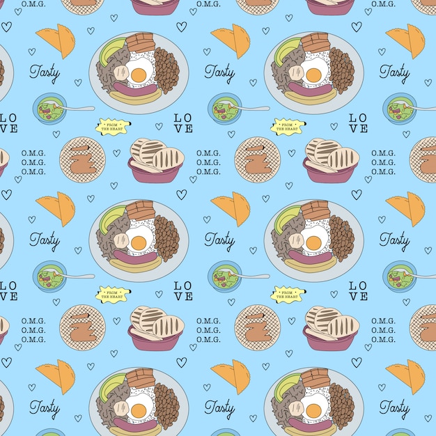 Vector colombian food pattern - blue background.