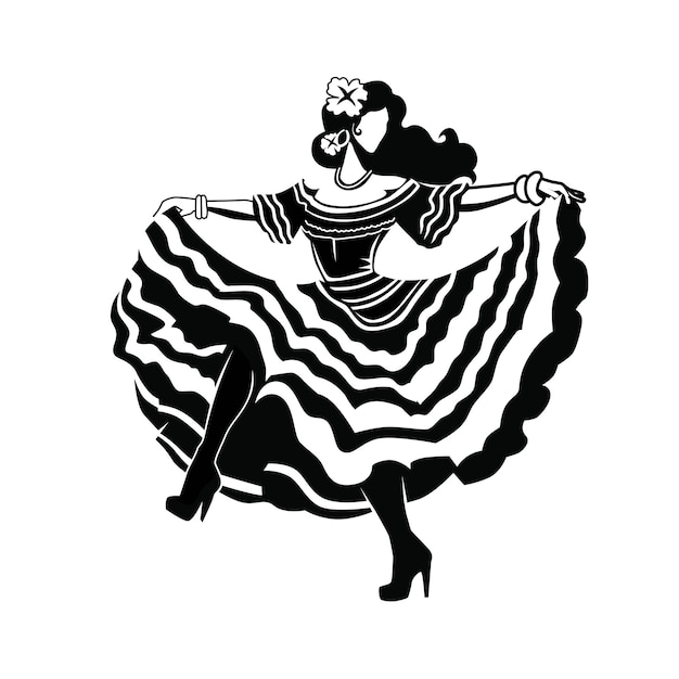 Colombian Woman Dancing Silhouette Vector Illustratie Ontwerp