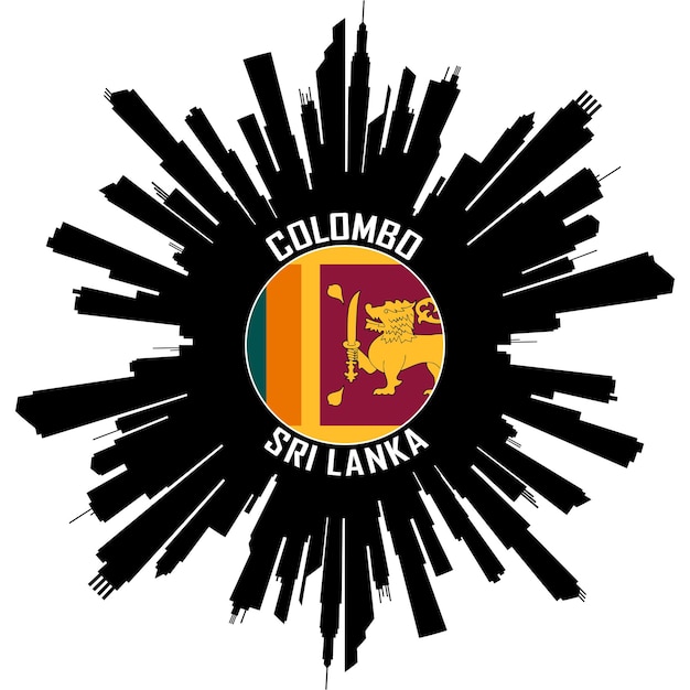 Colombo skyline silhouette sri lanka flag travel souvenir sticker vector illustration