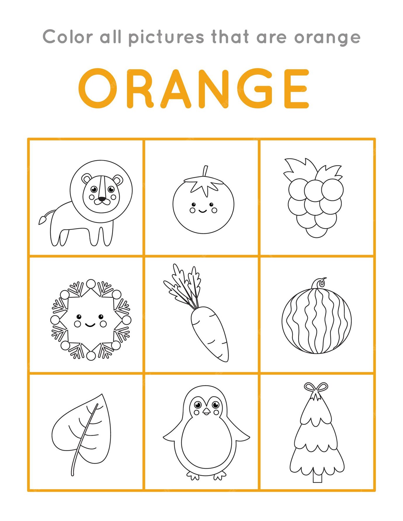 Premium Vector | Color all objects that are orange color. educational