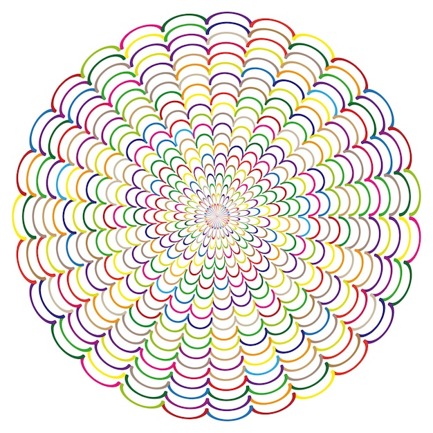 Color arc icon Petal spiral vector Bright mandala shape White background detail