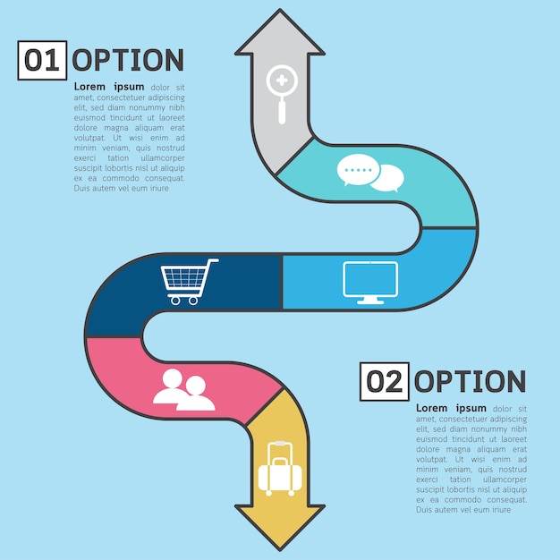 Color arrow infographic over blue background 