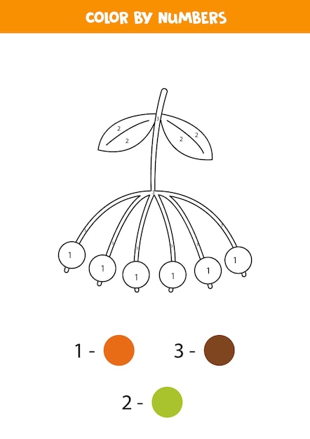 Раскрась ягоды рябины по номерам Рабочий лист для детей
