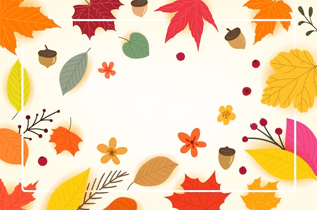 Color autumn leaves with white frame,