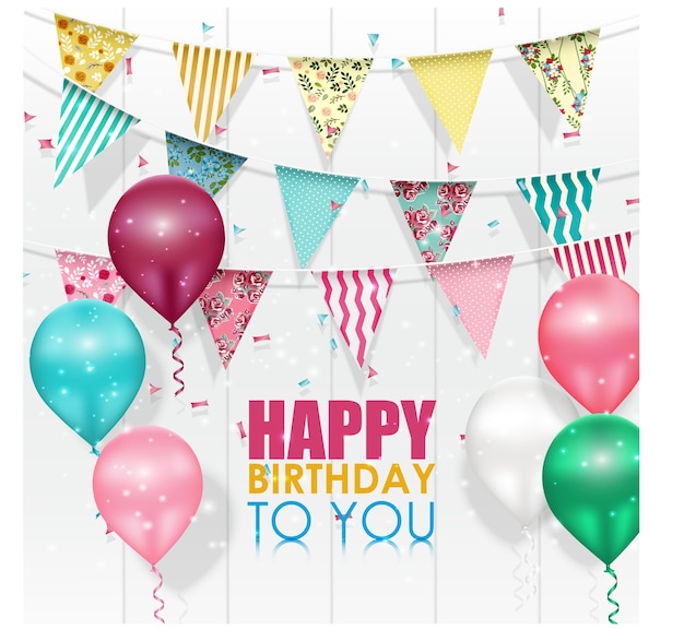 Vector color balloons happy birthday on white background