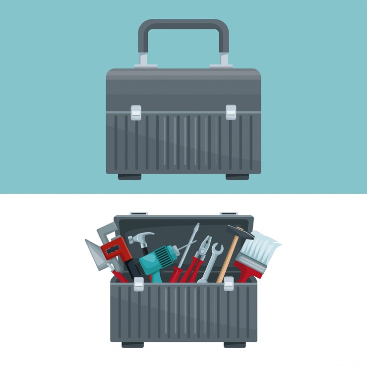 Vector color banner with toolbox closed and opened