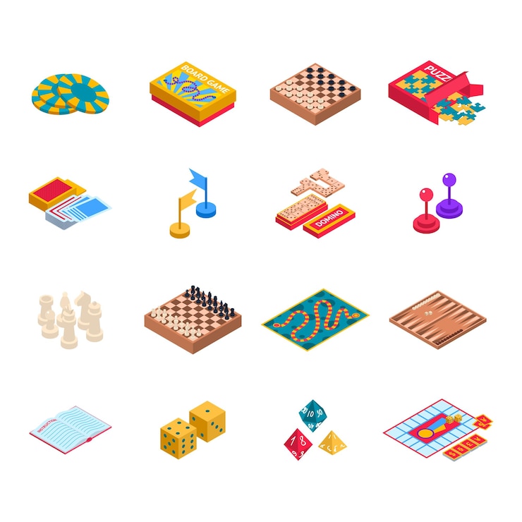 Vector color board games icons set 3d isometric view vector