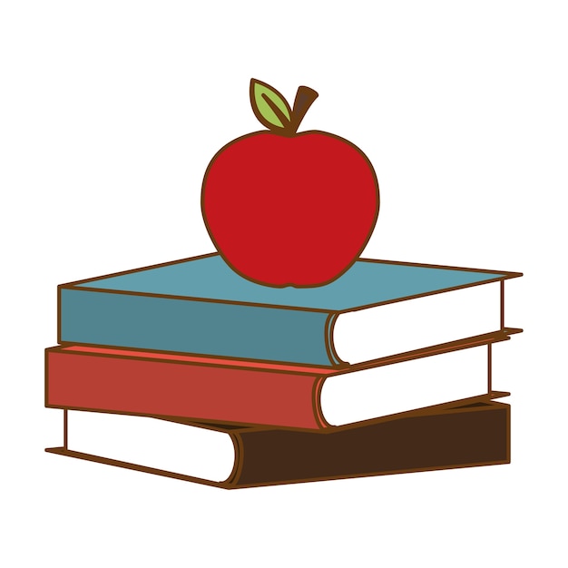 Color books with red apple on top