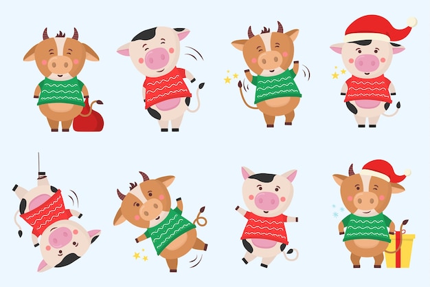 Color bulls chinese new year  symbol animals with horns cow animal holidays cartoon character