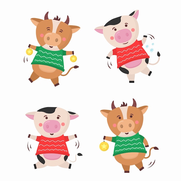 Color bulls chinese new year  symbol animals with horns cow animal holidays cartoon character