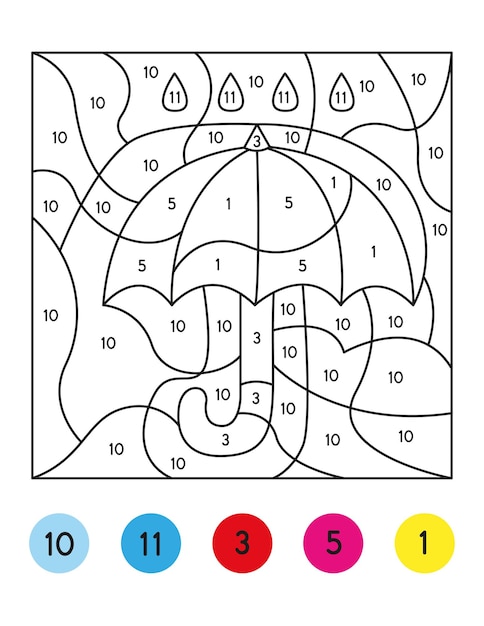 Color by number coloring pages vector, color by code for kids