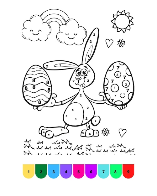 Vettore colora per numero pagina da colorare di pasqua per bambini pagine del libro da colorare di pasqua colora per numero di pasqua