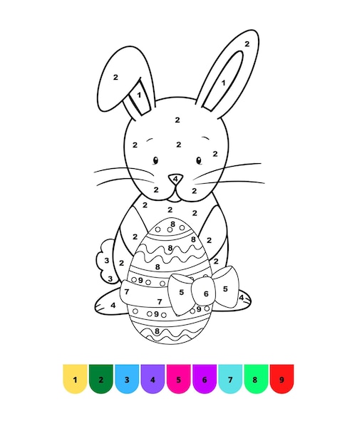 Vettore colora per numero disegni da colorare di pasqua per bambini pagine di libri da colorare di pasqua