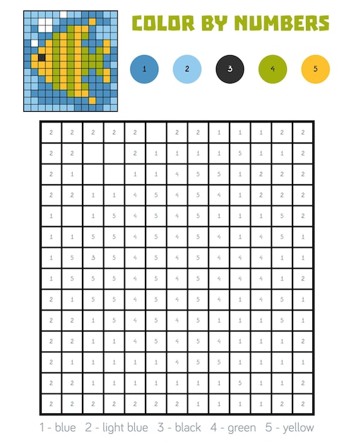 Colore per numero, gioco educativo per bambini, pesce