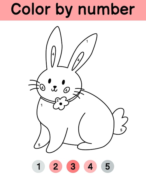 Вектор Игра по цвету с числами для детей милый кролик пасхальная книжка для окрашивания учебная деятельность с числами
