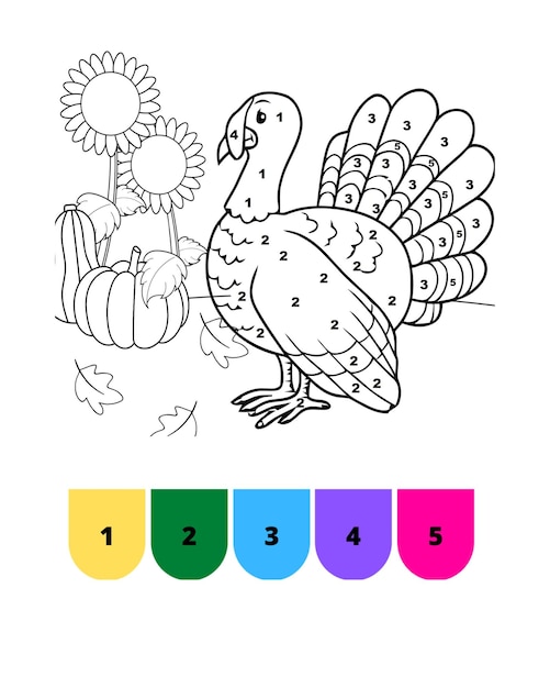 Vector color by number thanksgiving coloring pages thanksgiving color by number page for kids