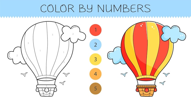 Color by numbers libro da colorare per bambini con dirigibile pagina da colorare con simpatico dirigibile cartoon