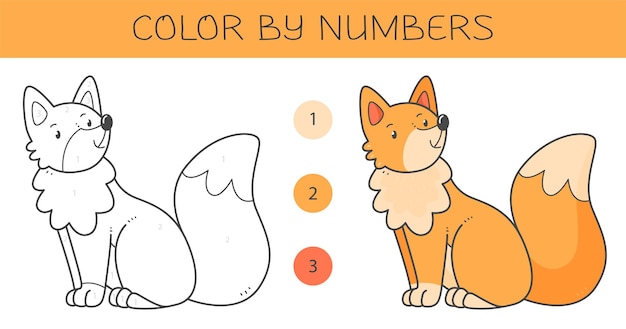 Color by numbers coloring book for kids with a fox Coloring page with cute cartoon fox
