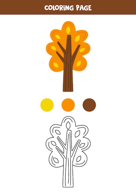 Color cartoon autumn tree worksheet for kids