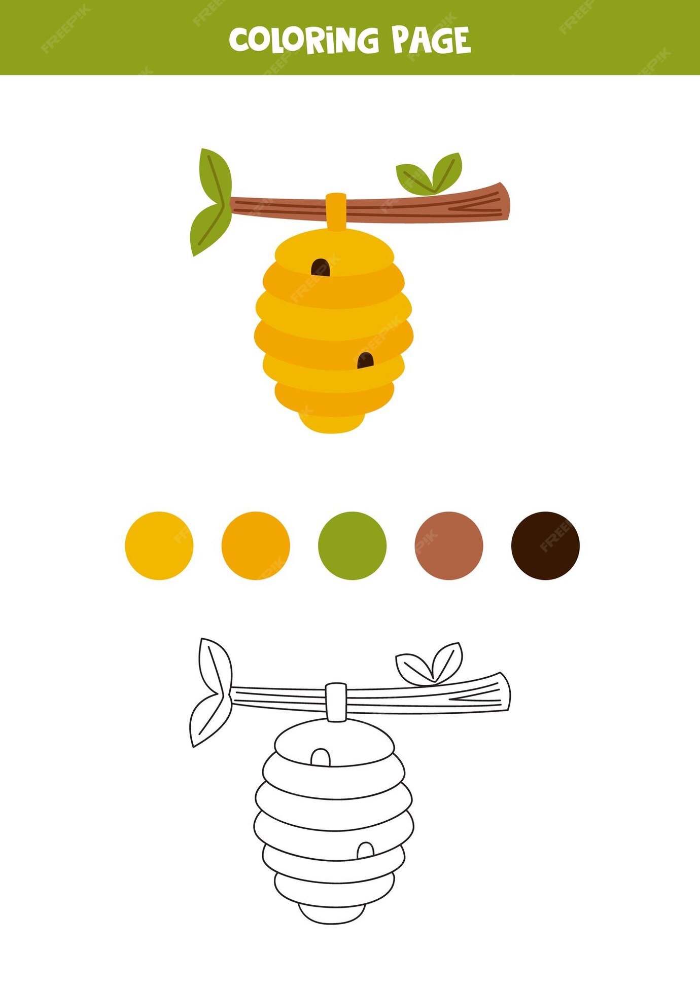 Premium Vector | Color cartoon beehive Worksheet for preschool kids