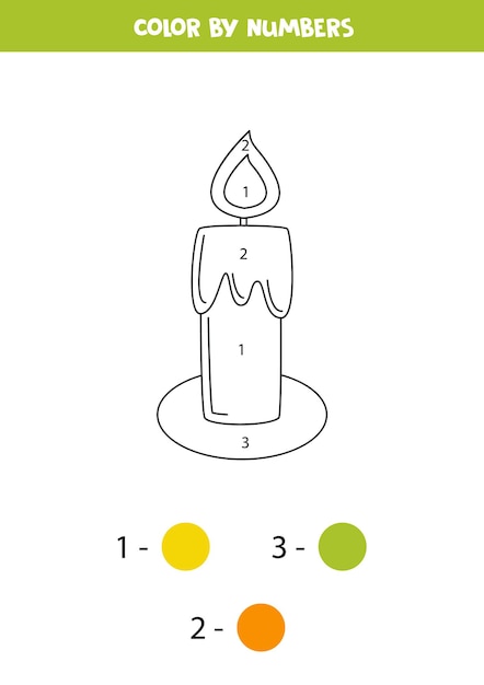 Color cartoon candle by numbers Worksheet for kids