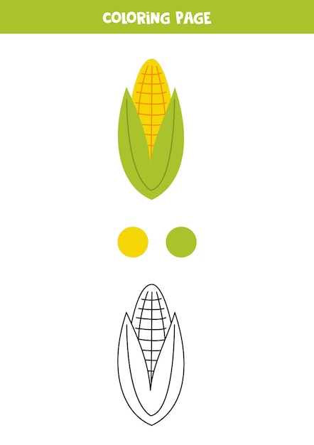 Color cartoon corn worksheet for preschool kids