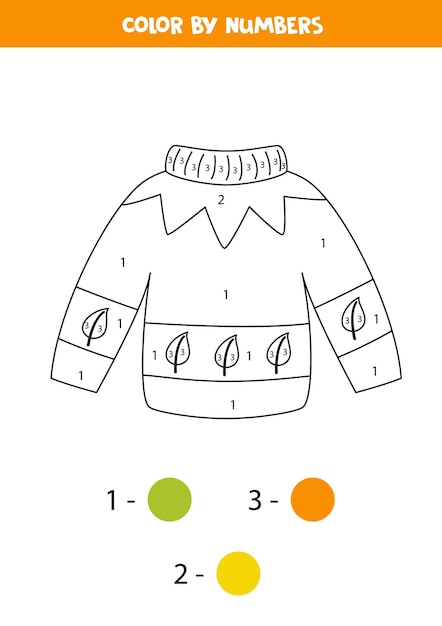 Раскрась мультяшный свитер по номерам. лист для детей.