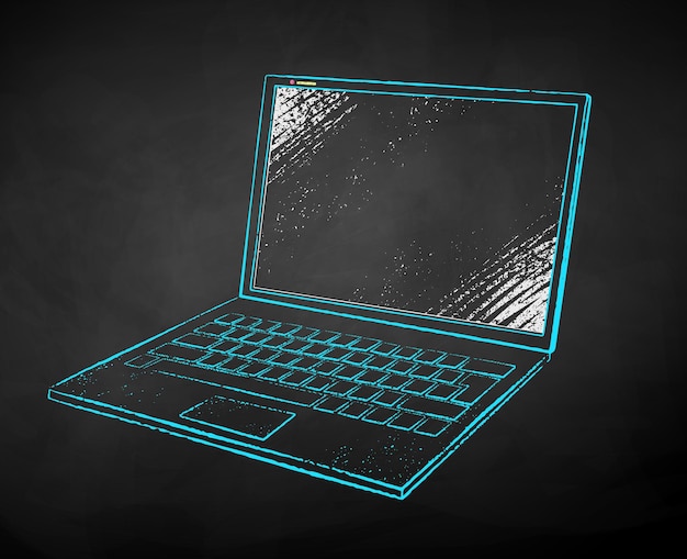 Color chalk drawn illustration of laptop on black chalkboard background