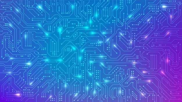 Color circuit board texture for banner. abstract technology background. electronic motherboard connection lines and signals