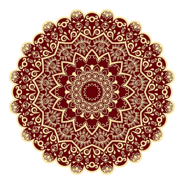 Colore motivo circolare a forma di mandala con fiore per decorazione o stampa ornamento decorativo in stile etnico orientale design rosso su sfondo bianco