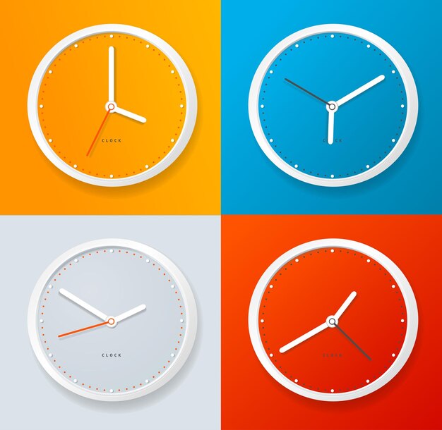 Color Clock Template on a Color Background for Office and Home Vector illustration of Clocks